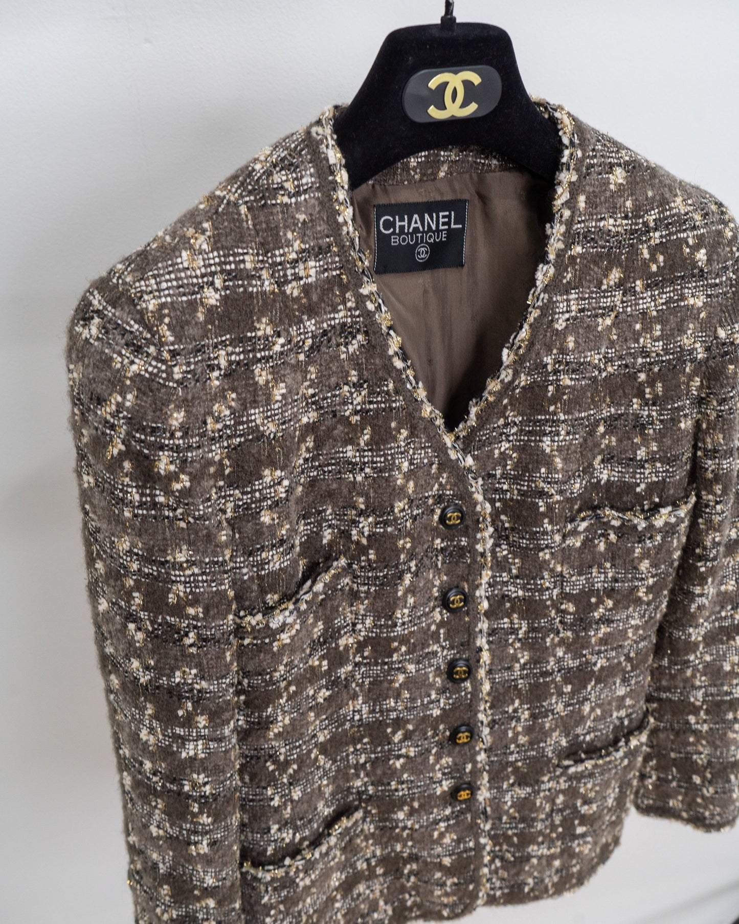 FR38-40 Rare Chanel Fall 1993 Checked Fantasy Tweed Jacket