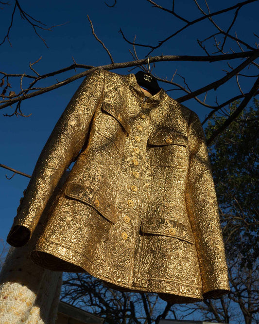 FR34-36 Chanel Fall 1996 Four Pocket Mandarin Collar Jacket in Gold - Vintage Chanel Jacket -  Jacket - Rarchive.