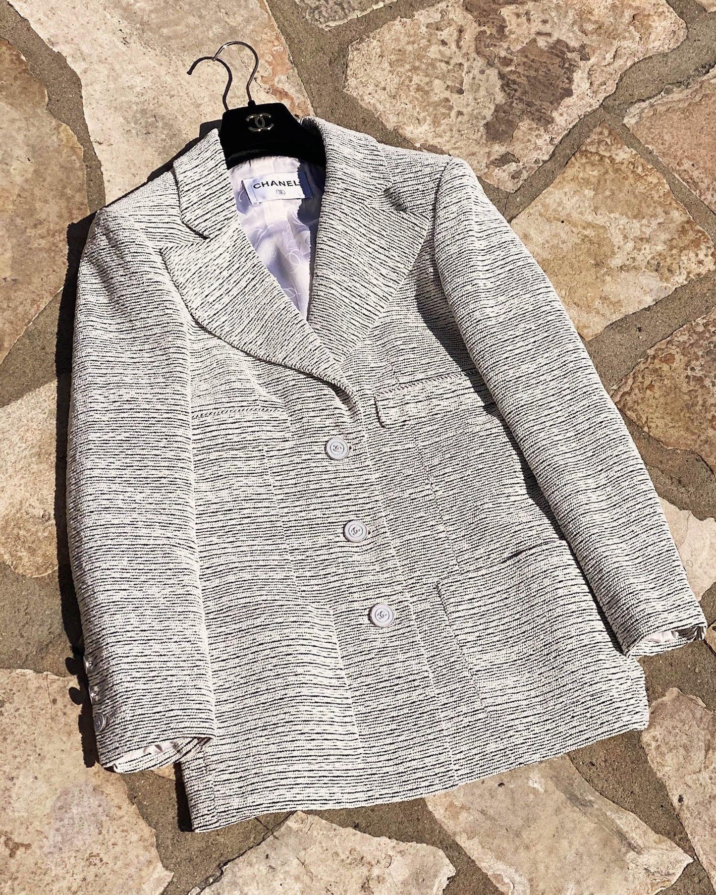 FR40-42 Chanel Spring 2014 Four Pocket Tweed Jacket in Gray - Vintage Chanel Jacket -  Jacket - Rarchive.